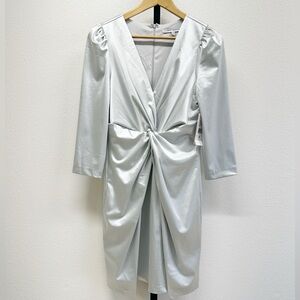 Julia Jordan Satin Front Knot V-Neck 3/4 Sleeve A-Line Dress silver size 6